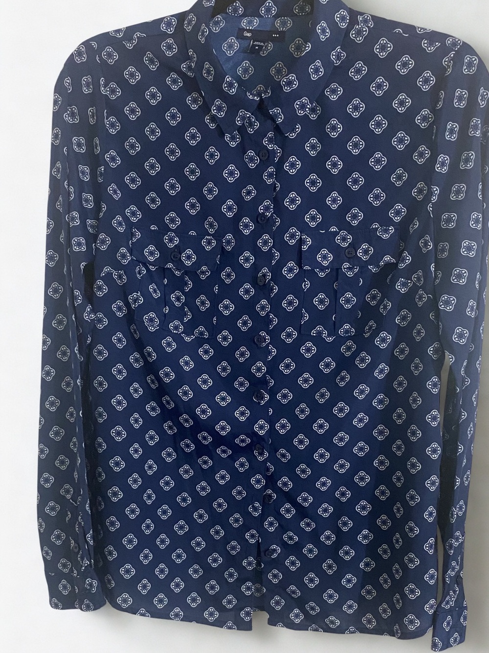 GAP Navy Button-Down Shirt with White Tile Print